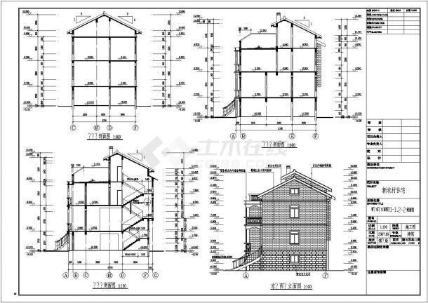 某农村三层砖混结构联体别墅建筑设计方案图-图二