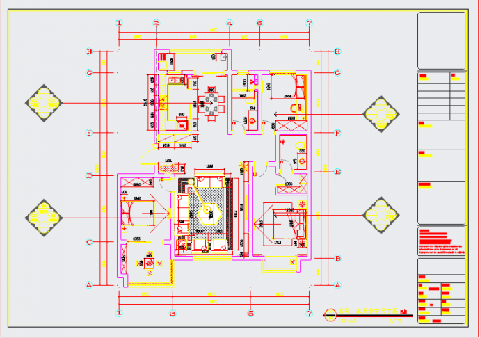 精品名师设计现代时尚三居室样板间装修施工CAD图（附软装及效果）_图1