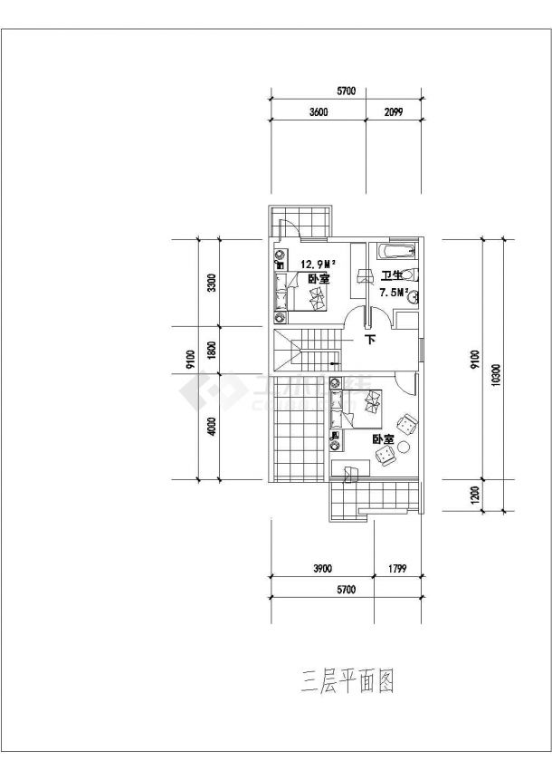 [方案]三层联排别墅户型图(三张图)-图一