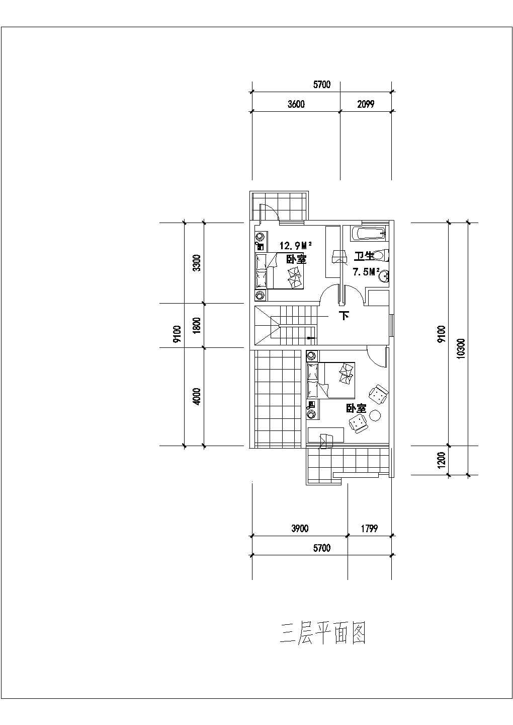 [方案]三层联排别墅户型图(三张图)