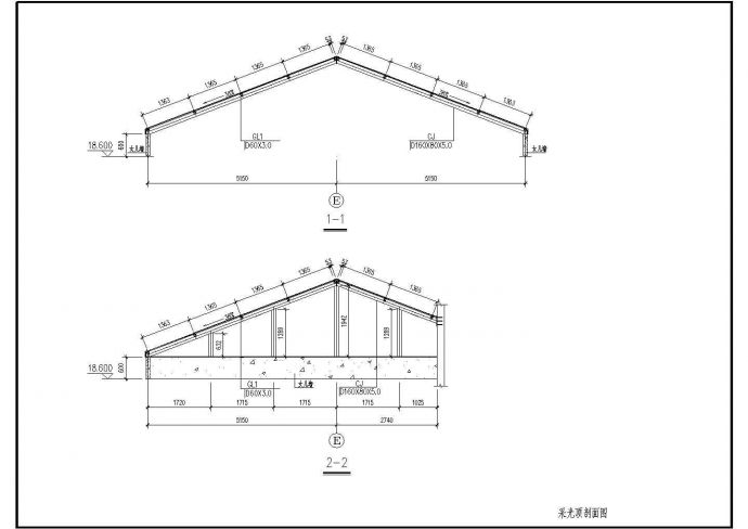 某地区采光轻钢屋顶专项结构施工图纸_图1