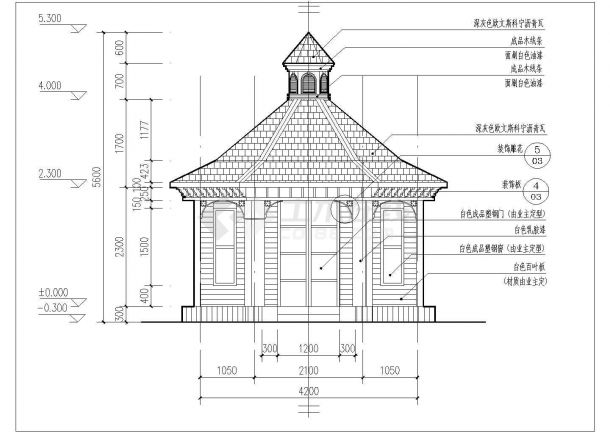 一套欧式（英式）六角景观亭的设计施工图-图一