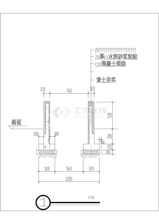 某地带花坛的升旗台施工设计图纸（可放置3个旗台）-图一