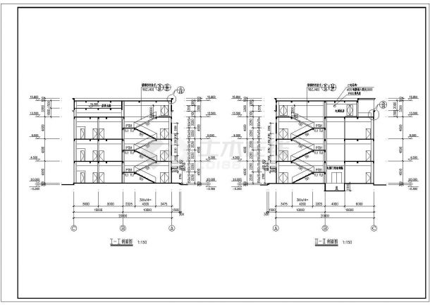 某地三层框架结构厂房建筑设计施工图-图二