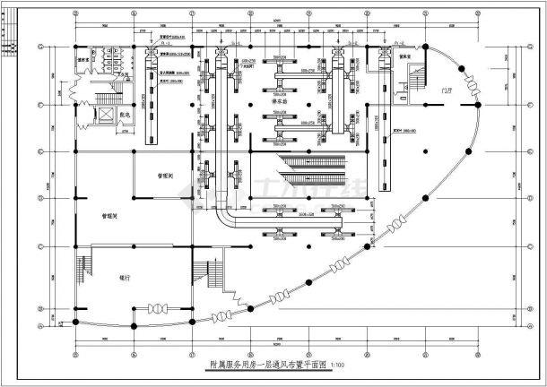 某附属服务用房通风设计cad图-图一