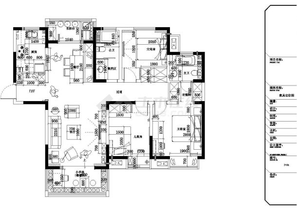 【河南】简约现代风格三室两厅洋房装修施工CAD图（附效果图）-图二