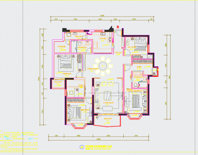 【广州】名师设计精品新中式风格五居室样板间装修施工cad图（附效果图）_图1