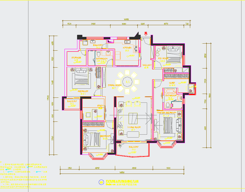 【广州】名师设计精品新中式风格五居室样板间装修施工cad图（附效果图）