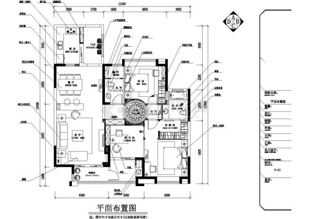 【浙江】精装美式乡村三居室样板间装修施工CAD图（附效果图）-图二