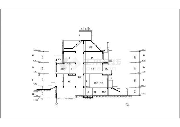 某地三层框架结构四联排别墅建筑设计方案图纸-图一
