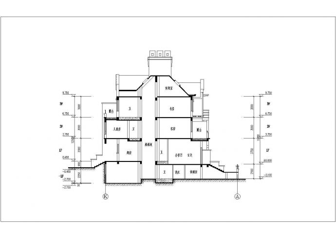 某地三层框架结构四联排别墅建筑设计方案图纸_图1
