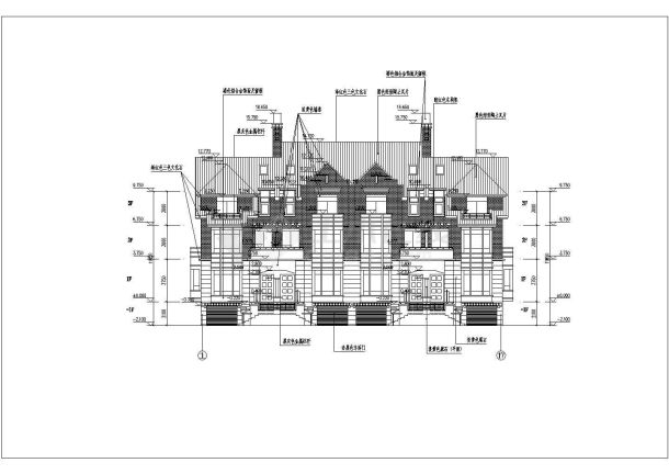 某地三层框架结构四联排别墅建筑设计方案图纸-图二