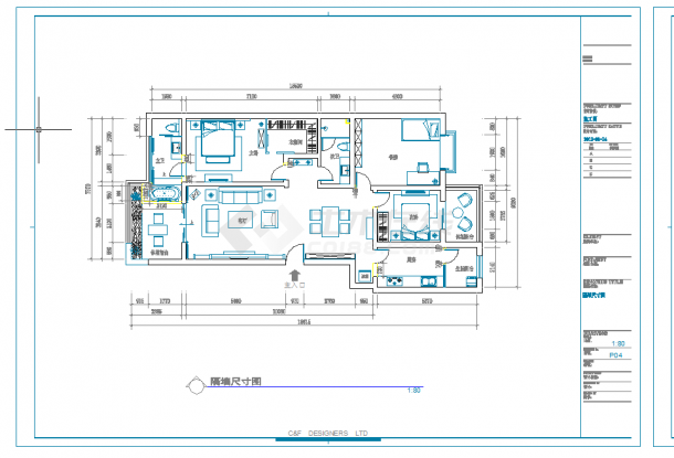 某地现代家装三居室装修施工图CAD图纸-图一