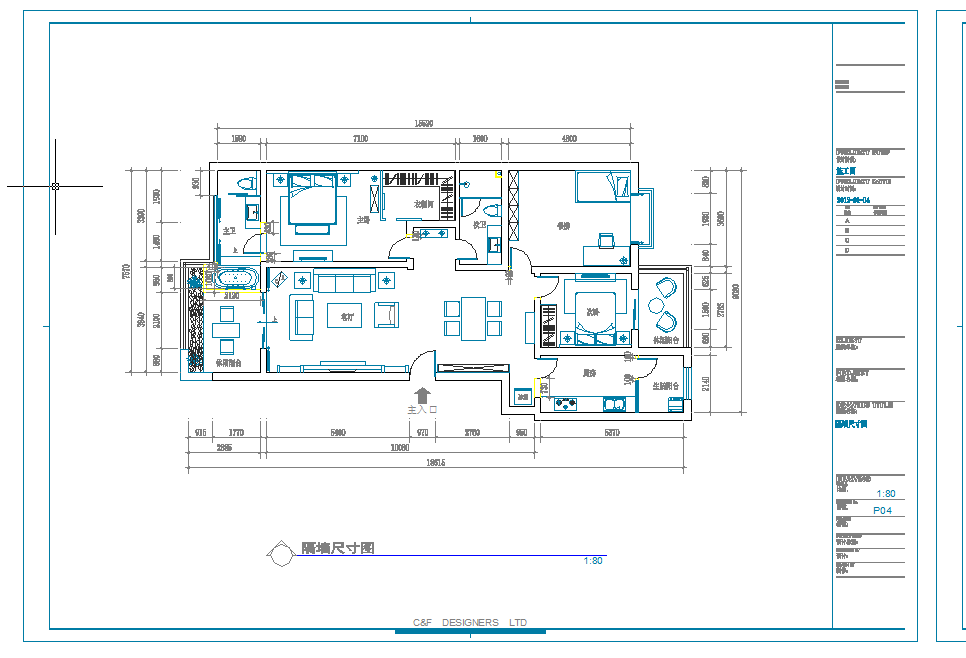 某地现代家装三居室装修施工图CAD图纸