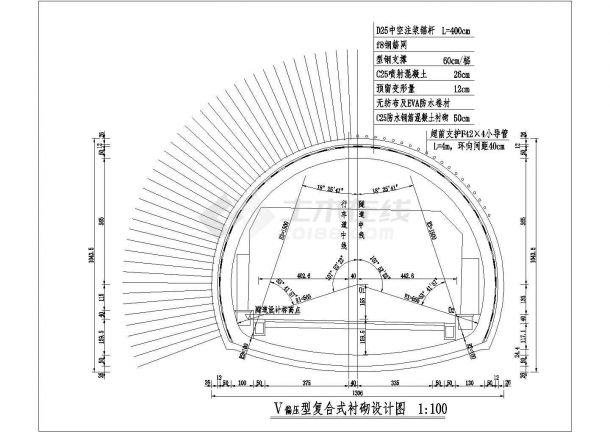 隧道衬砌设计cad图（M偏压型衬砌设计）-图二