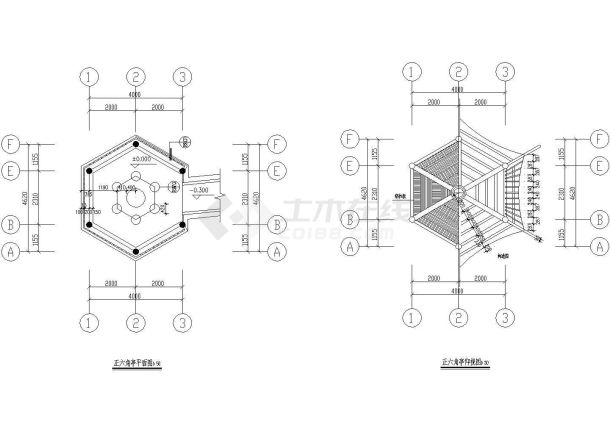 某经典六角亭及连亭曲桥详设计CAD参考图-图二