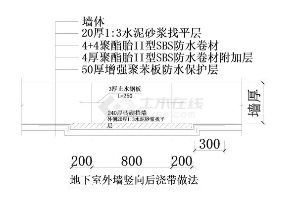 北京某大型会议中心地下室外墙竖向后浇带防水节点图-图一