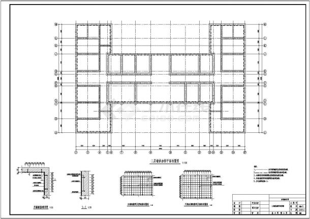 某大学三层框架结构办公楼上部结构加固设计施工图-图二