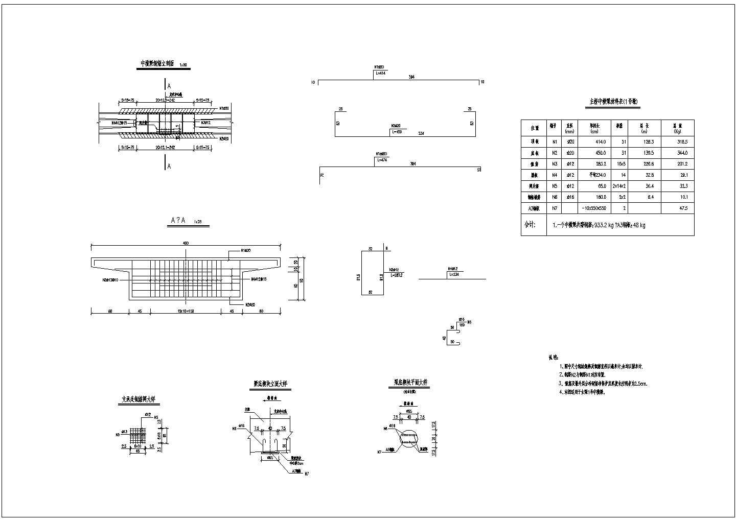 三跨等高度预应力连续箱梁人行天桥设计图（全套）