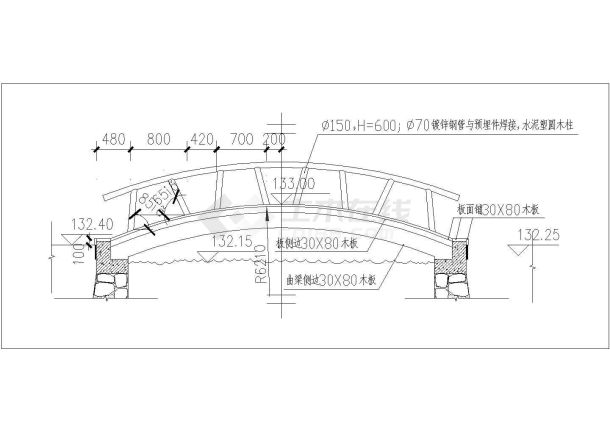 某混凝土防腐木拱桥的全套施工图纸-图二