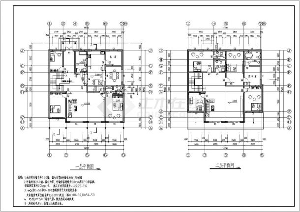 某地两层砖混结构别墅建筑设计施工图-图二