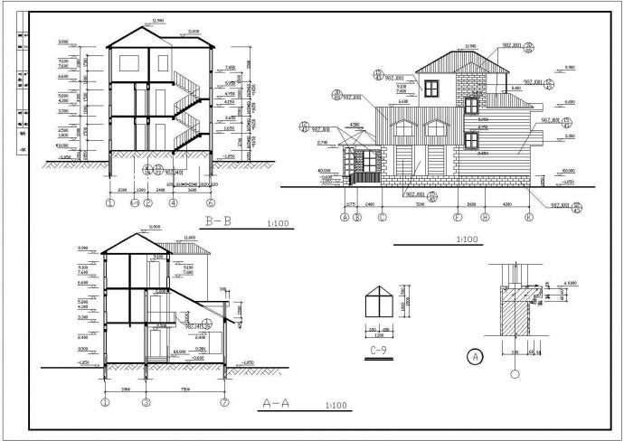 某地三层砖混结构别墅建筑设计方案图_图1