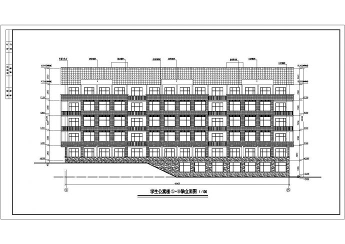 某地五层框架结构宿舍楼建筑设计施工图纸_图1