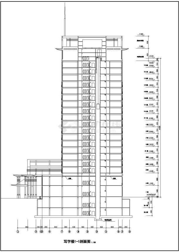 某地19层框架结构办公楼建筑设计方案图-图一