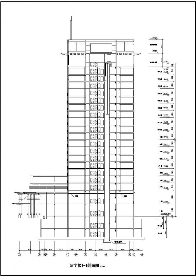 某地19层框架结构办公楼建筑设计方案图_图1