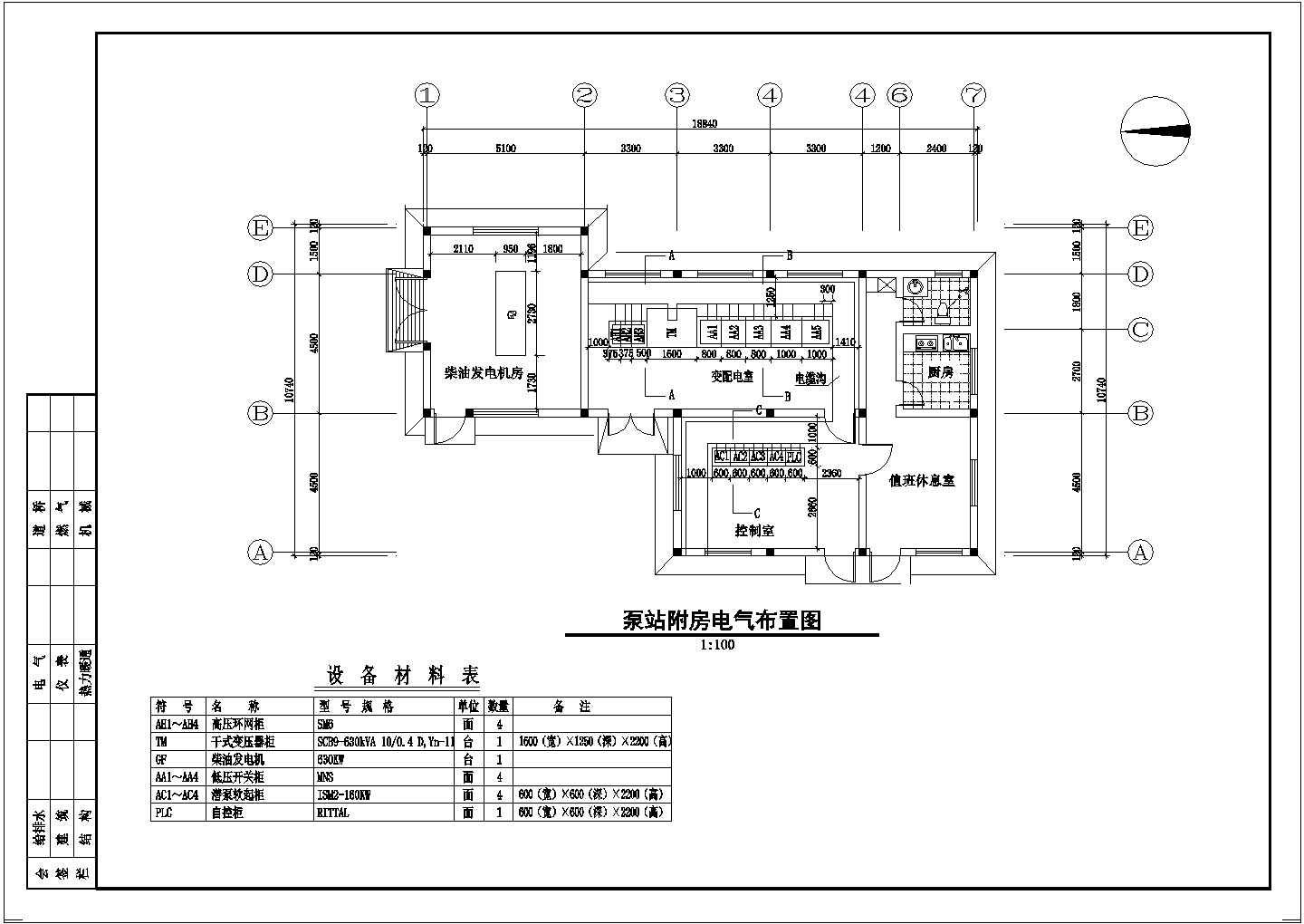 某泵站变配电所配电系统图及平面布置图