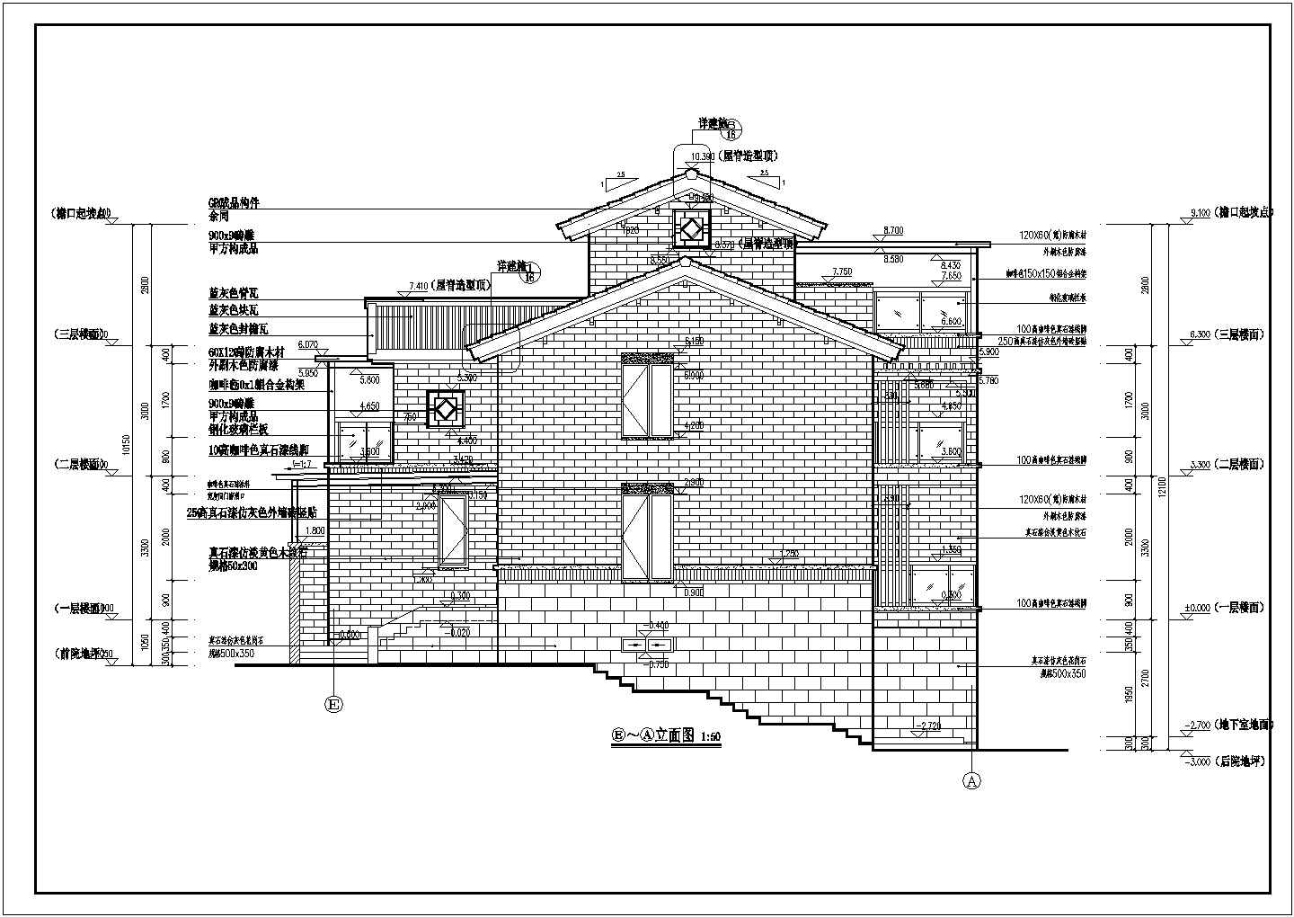 邓州湍河三层砖混结构别墅建筑设计施工图纸
