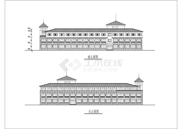 某地三层框架结构卫生院建筑设计方案图纸-图一