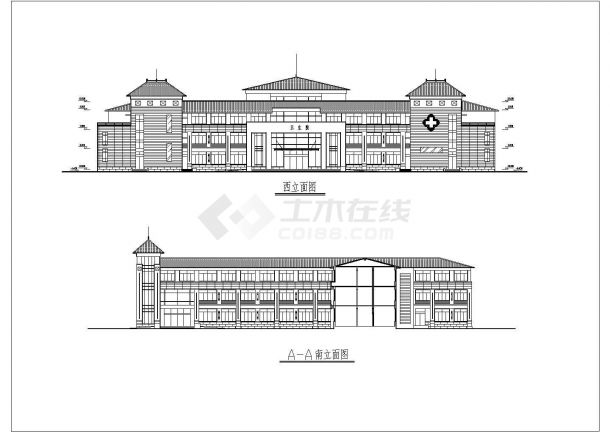 某地三层框架结构卫生院建筑设计方案图纸-图二