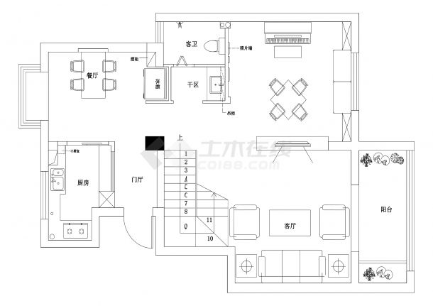 地中海田园风格两层别墅装修室内装修设计施工CAD图纸-图一