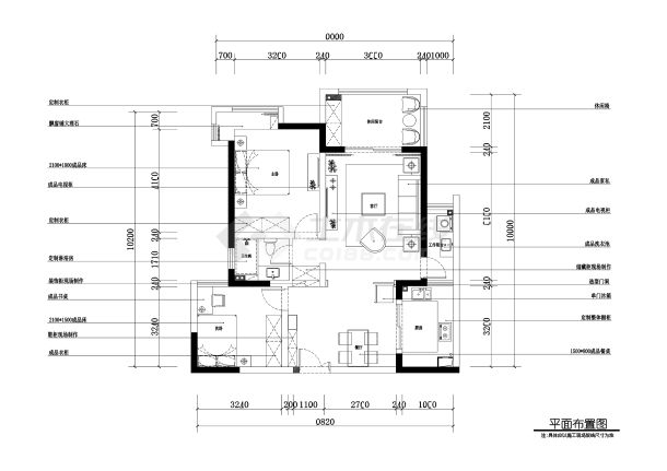 【江苏】常州市愚池湾小区现代美式风格100平米两室两厅一厨一卫套房装修CAD图纸-图一