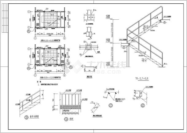 多层钢框架钢楼梯节点构造详图-图二