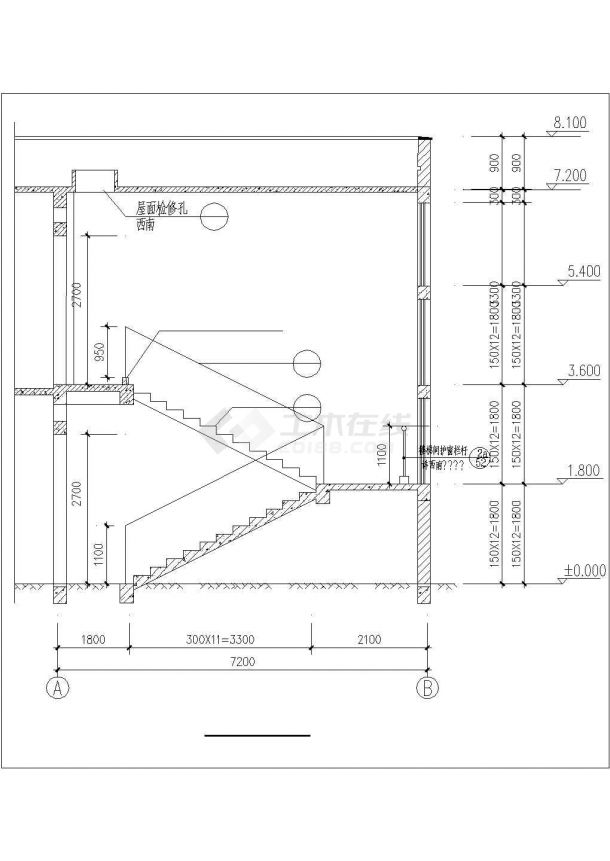 两层高8m砖混结构小学教学楼建筑设计CAD图-图一