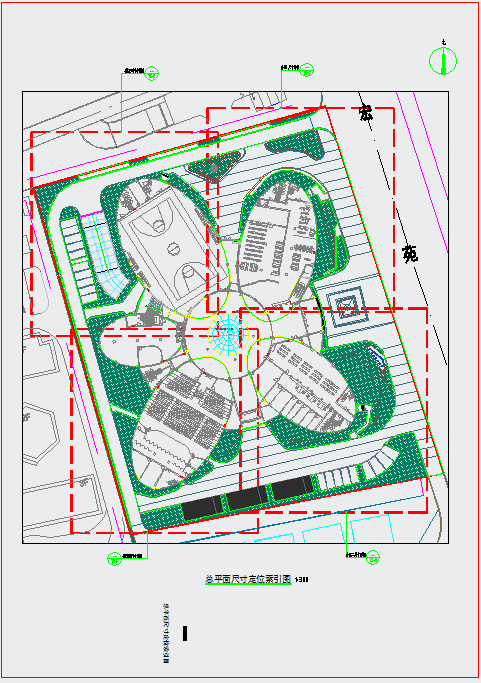 金溪潞河某花瓣状文体中心室外工程景观平面CAD图  总设计面积为5720平方米_图1