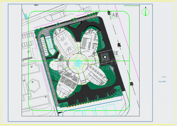 某艺术中心新建工程植物绿化施工CAD图-图一