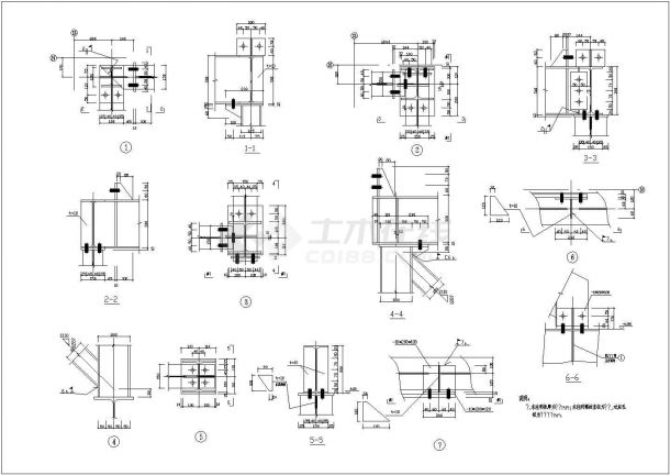 [节点详图]某钢结构两折楼梯节点构造详图-图一