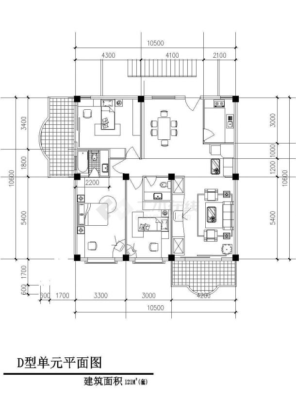 [方案]板式多层三室单户户型图(121)-图二