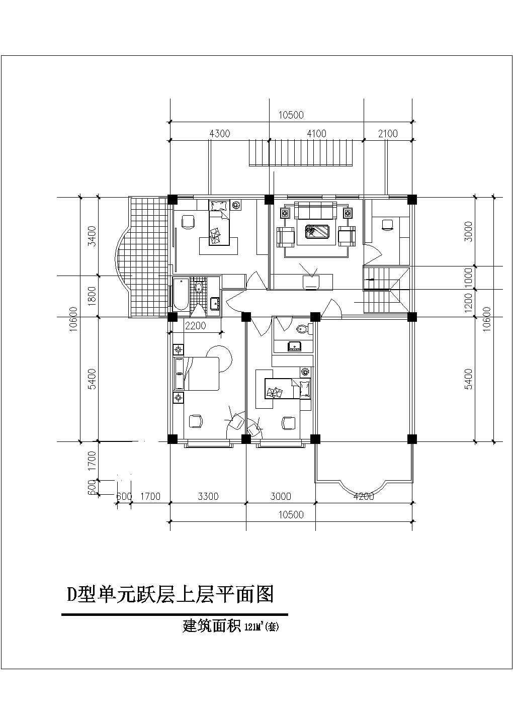[方案]板式多层三室单户户型图(121)