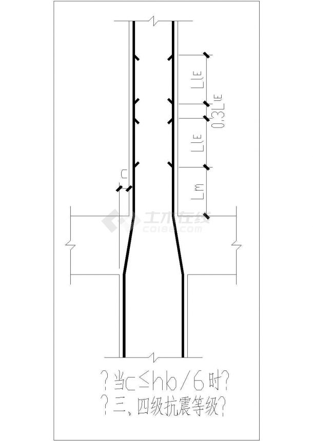 [节点详图]某柱断面变化时柱筋的连接节点构造详图-图一