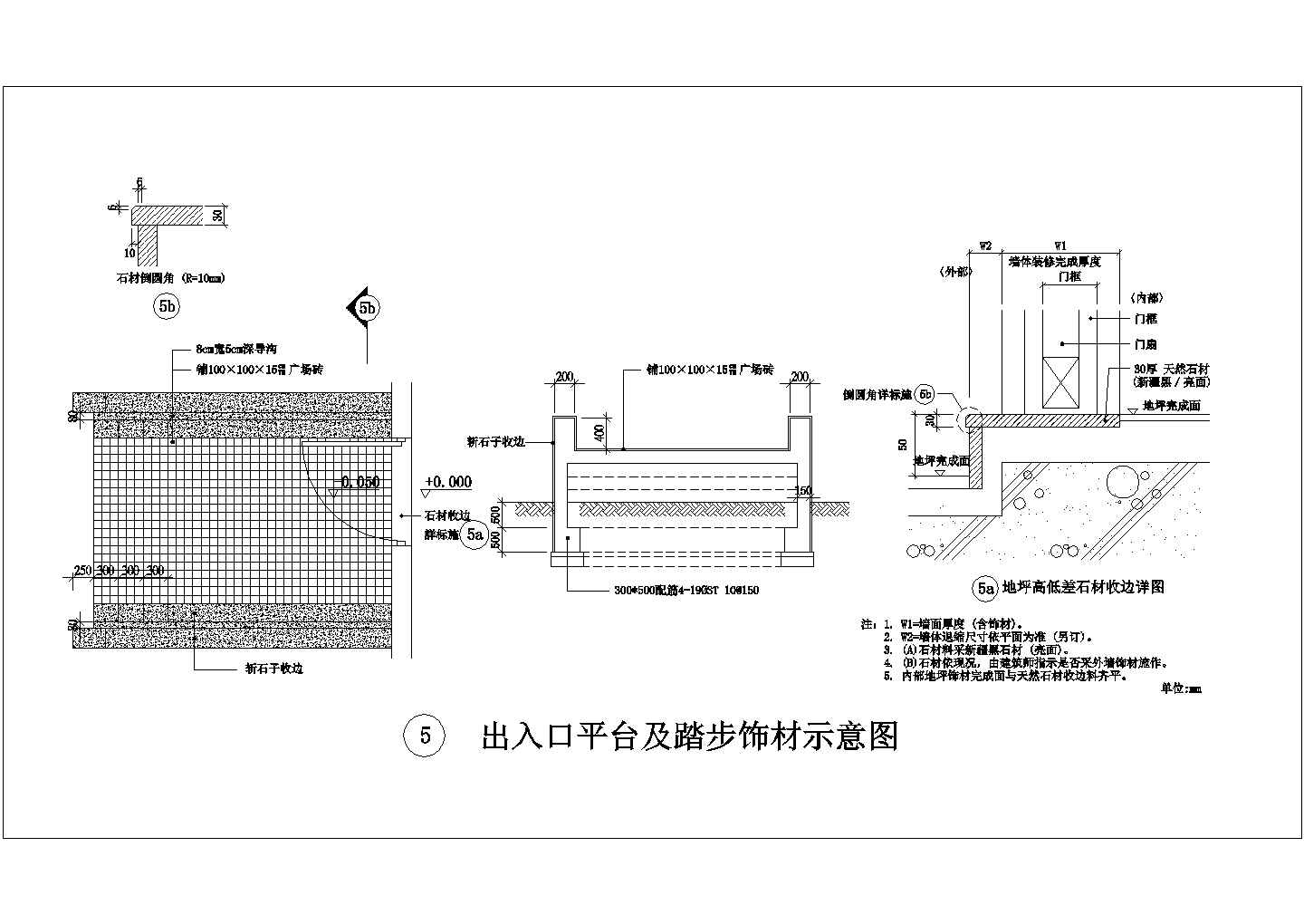 出入口平台及踏步饰材示意图