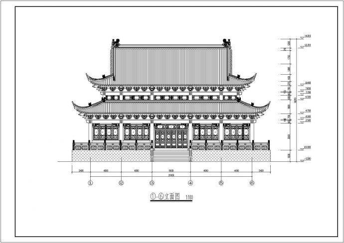 某地单层框架结构仿古大殿建筑设计施工图_图1