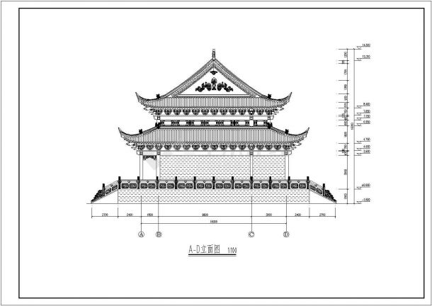 某地单层框架结构仿古大殿建筑设计施工图-图二