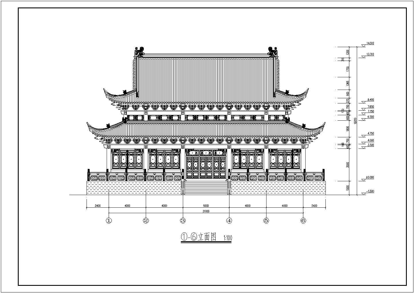 某地单层框架结构仿古大殿建筑设计施工图