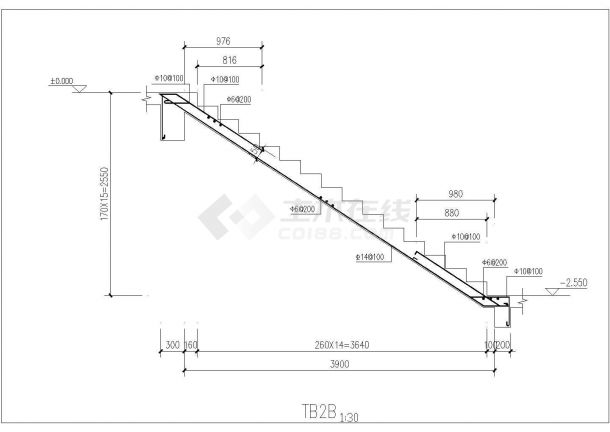 [节点详图]某高层地下室自行车坡道和剪刀式楼梯结构详图-图二