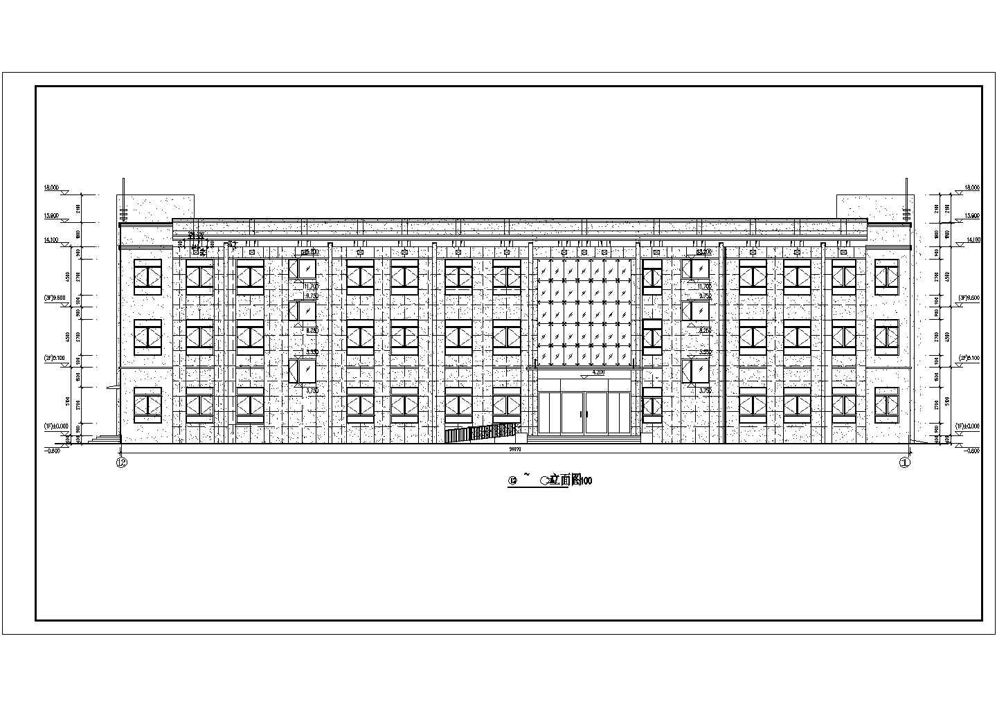 某地区三层混凝土框架结构办公楼建筑施工图纸