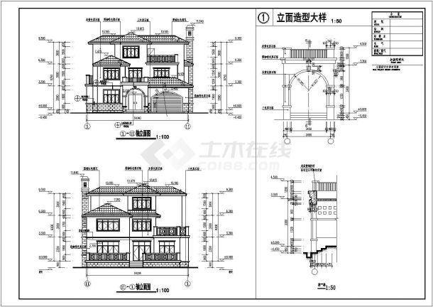 茶陵县3层砖混结构别墅建筑和给排水建筑施工图-图一